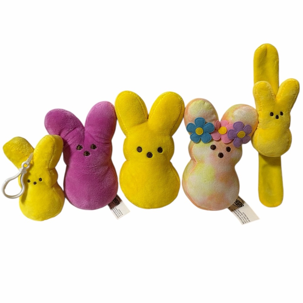 Peeps Easter Bunny Plush Bundle Wrist Hugger Stuffed Animal Keychain Clip Toy
